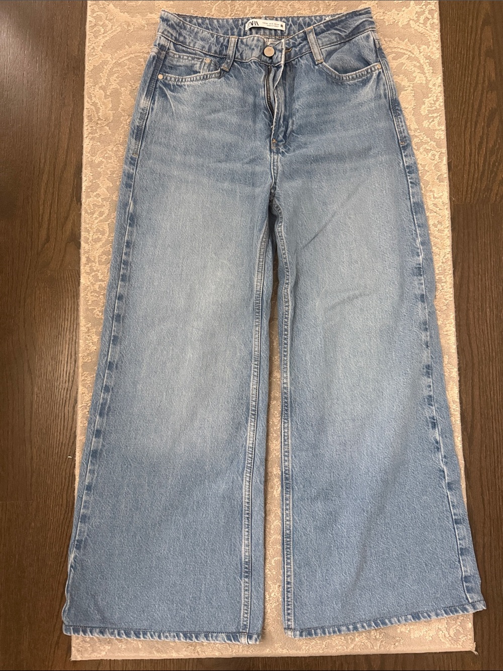 Zara Light Blue Wide-Leg High-Rise Jeans